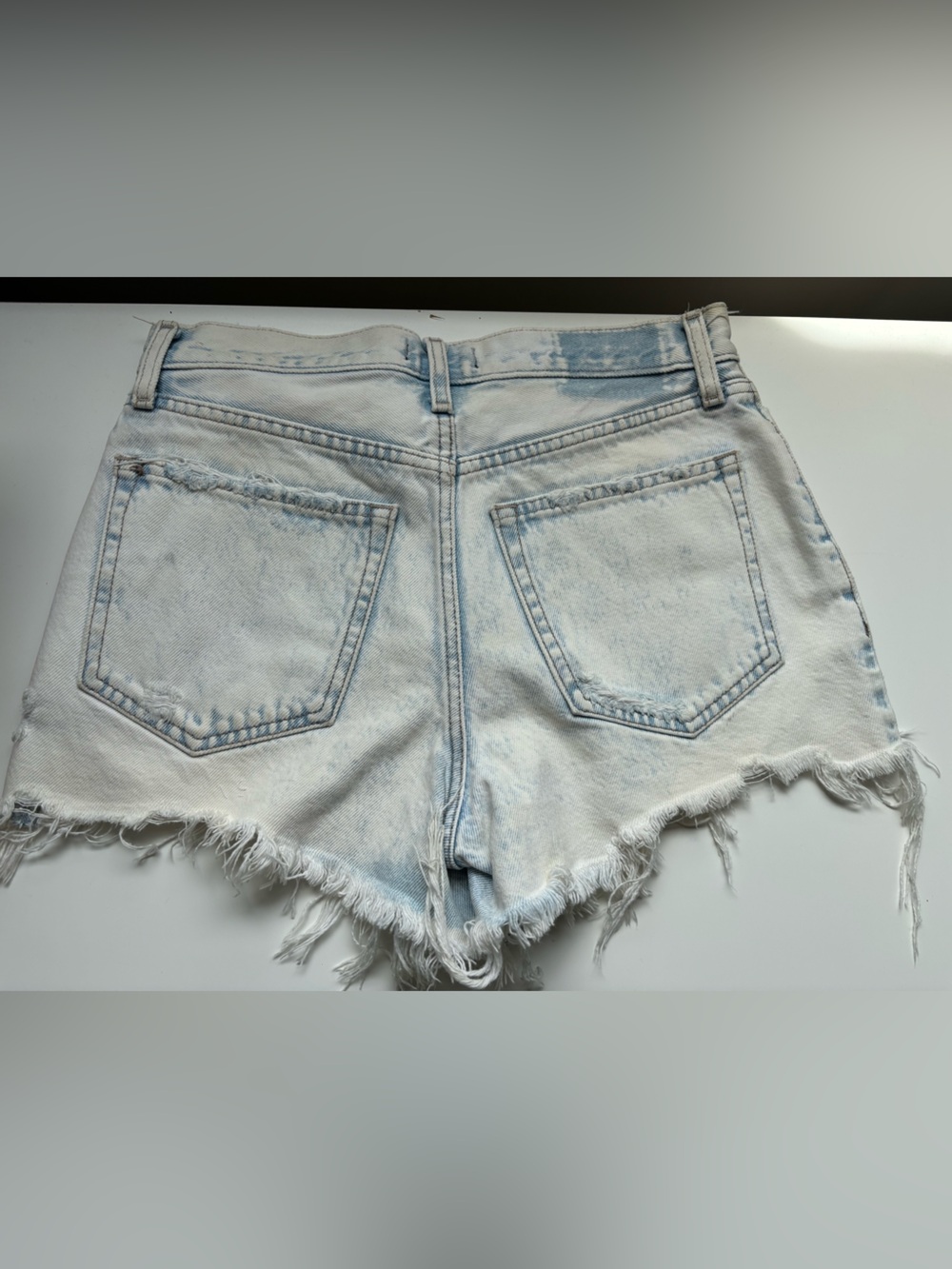Abercrombie & Fitch Distressed High-Rise Denim Shorts | Light Wash | Size 4 - Picture 3 of 4